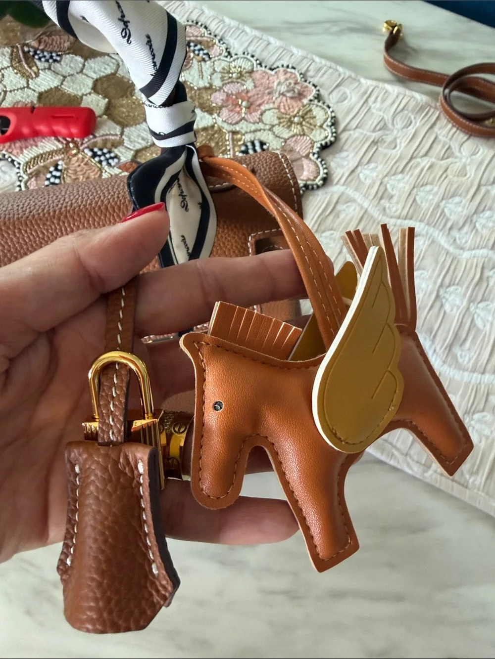Structured Tan Leather Satchel with Gold Hardware